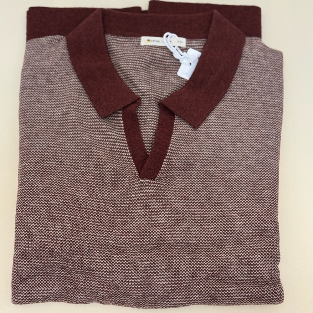 Marine Layer Sweater Polo  V neck Burgundy Natural  XXL